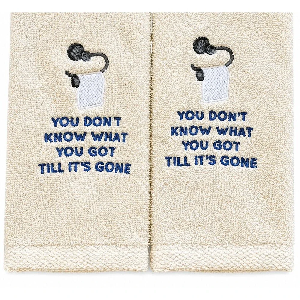 Avanti Hand Towels Set of 2 Don't Know What You've Got Ivory Embroidered Guest